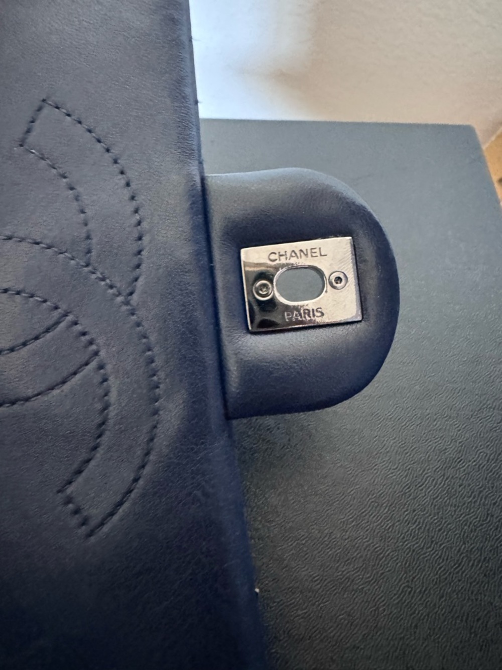 Chanel Small CC Flap Chevron Navy Blue Lambskin Ruthenium Hardware - Picture 8 of 11